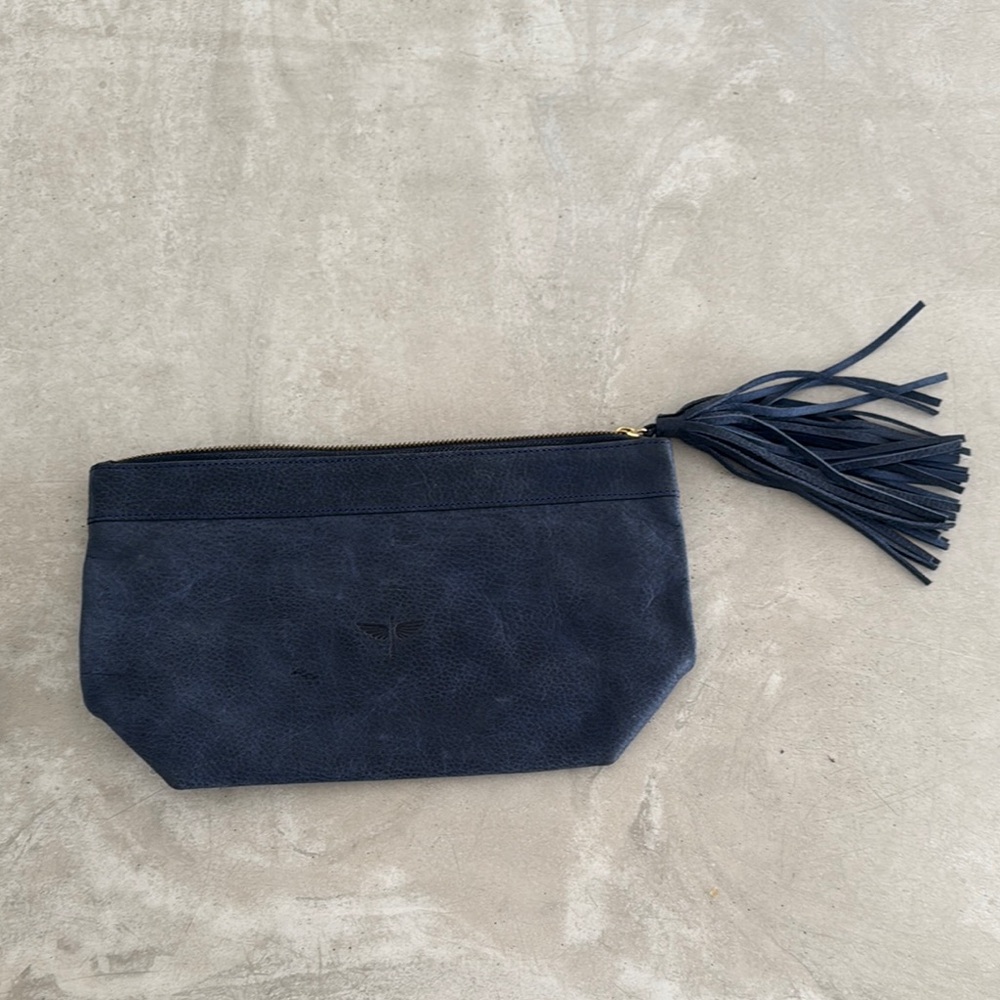 Blue Suede Clutch with Tassel Accent
